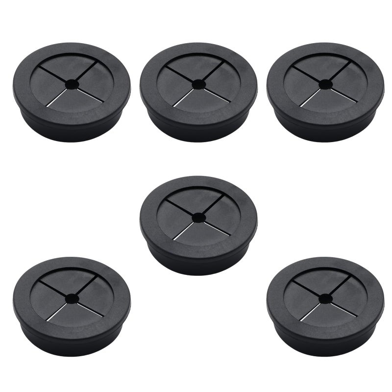 Adyoney 6 Pcs 45mm / 1-3/4 Inch Black Cable Cord Grommets, Rubber Desk Grommets for Table Computer Desk Wire Organizer TV Console and Other Furnitures Cover - Image 1
